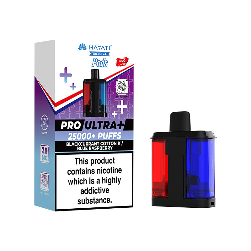 Hayati Pro Ultra+ 25K Prefilled Pods Blackcurrant Cotton K- Blue Raspberry