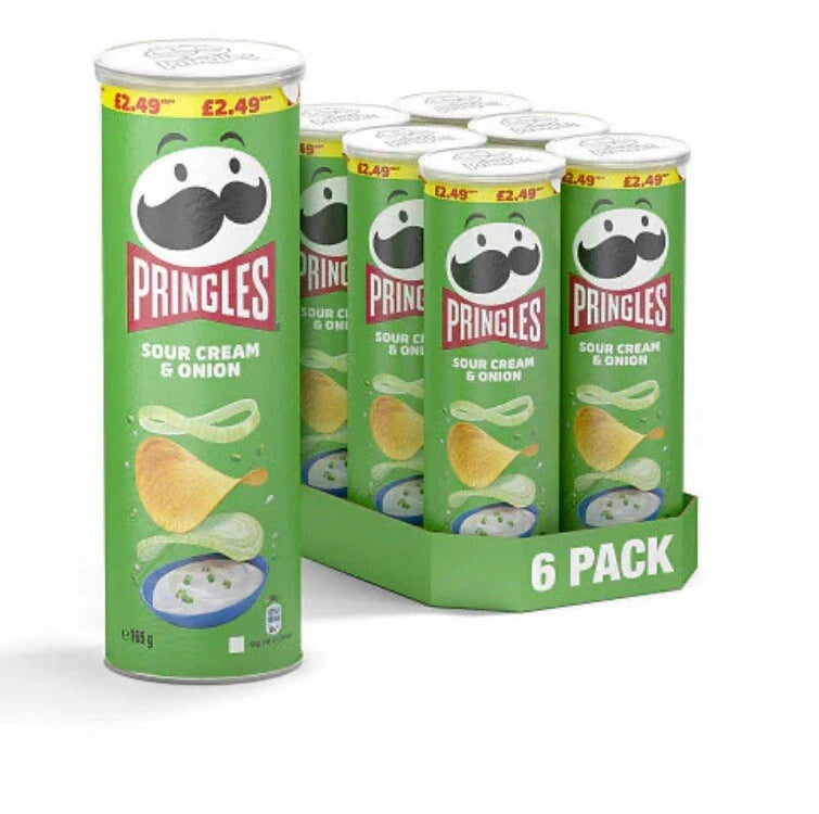 6 pack Pringles Sour Cream & Onion 165g