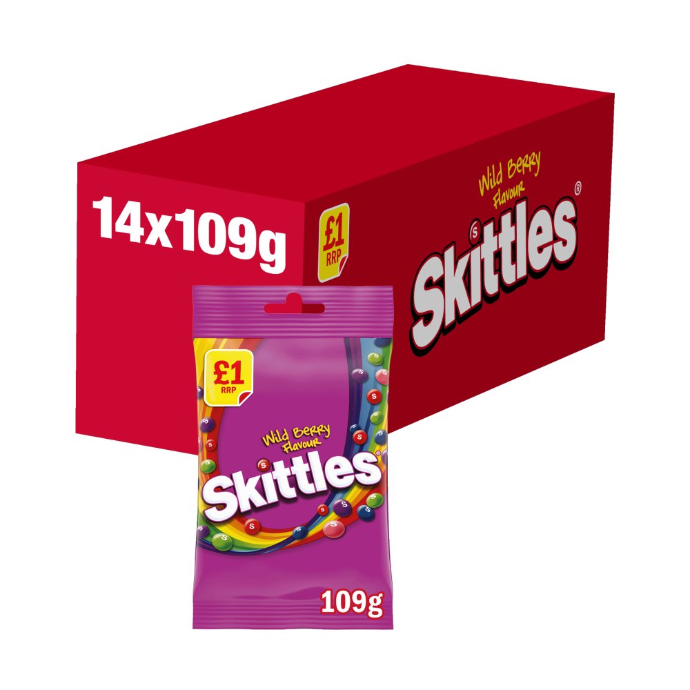Skittles Vegan Chewy Sweets Wild Berry Fruit Flavoured Treat Bag 109g