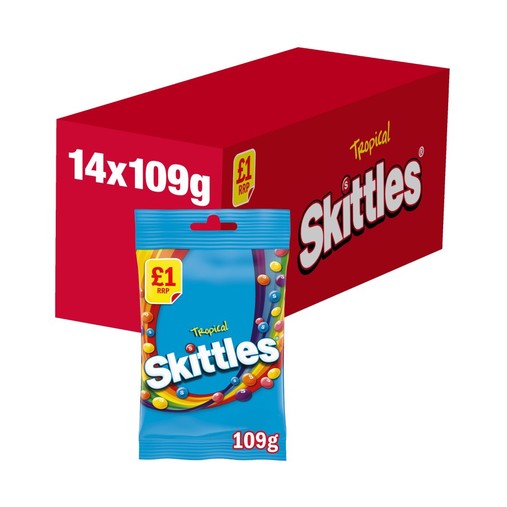 Skittles Vegan Chewy Sweets Tropical Fruit Flavoured Treat Bag 109g