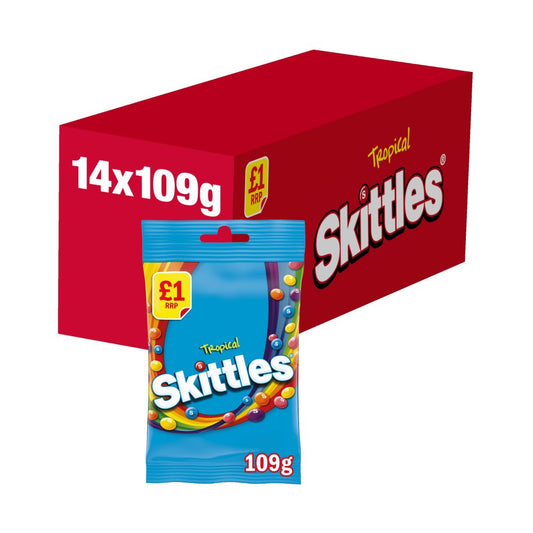 Skittles Vegan Chewy Sweets Tropical Fruit Flavoured Treat Bag 109g