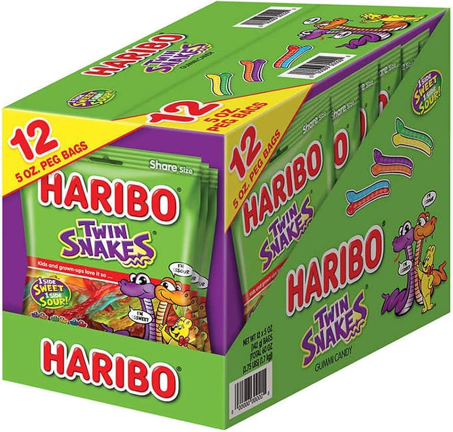 HARIBO Twin Snakes Fruit Flavour Gum Jelly Sweets Sharing Bag 140g