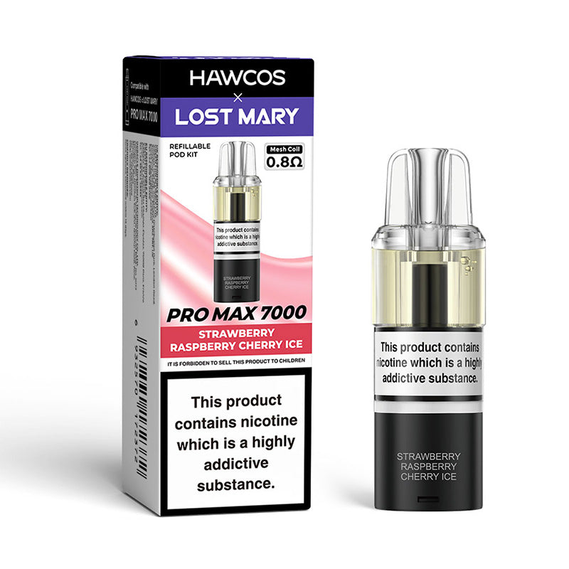 HAWCOS x Lost Mary Pro Max 7000 Refillable Pod (STRAWBERRY RASPBERRY CHERRY ICE)