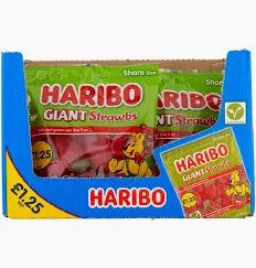 HARIBO Giant Strawbs Strawberry Flavour Chewy Jelly Sweets Sharing Bag 140g